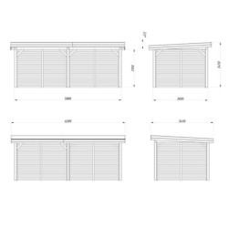 Kiosque de jardin Lenna 17,64m² - en bois brut - madriers 28mm - Palmako