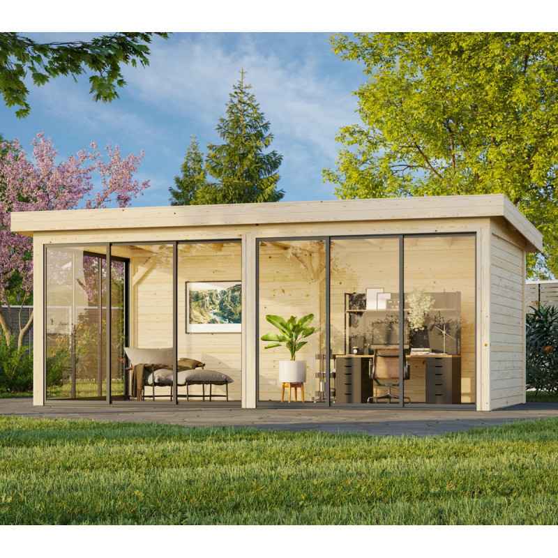 Pavillon de jardin Lenna 17,64m² - baies vitrées - madriers 28mm - Palmako