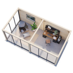 Pavillon de jardin Lenna 17,64m² - baies vitrées - madriers 28mm - Palmako