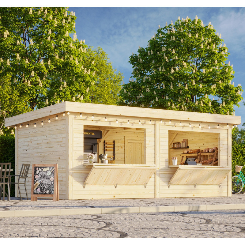 Stand de vente Lenna 17,64m² - en bois brut - madriers 28mm - Palmako