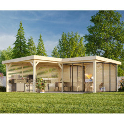 Pavillon Lenna 34,6m² - terrasse- paroi à ventelles - vitrage - Palmako