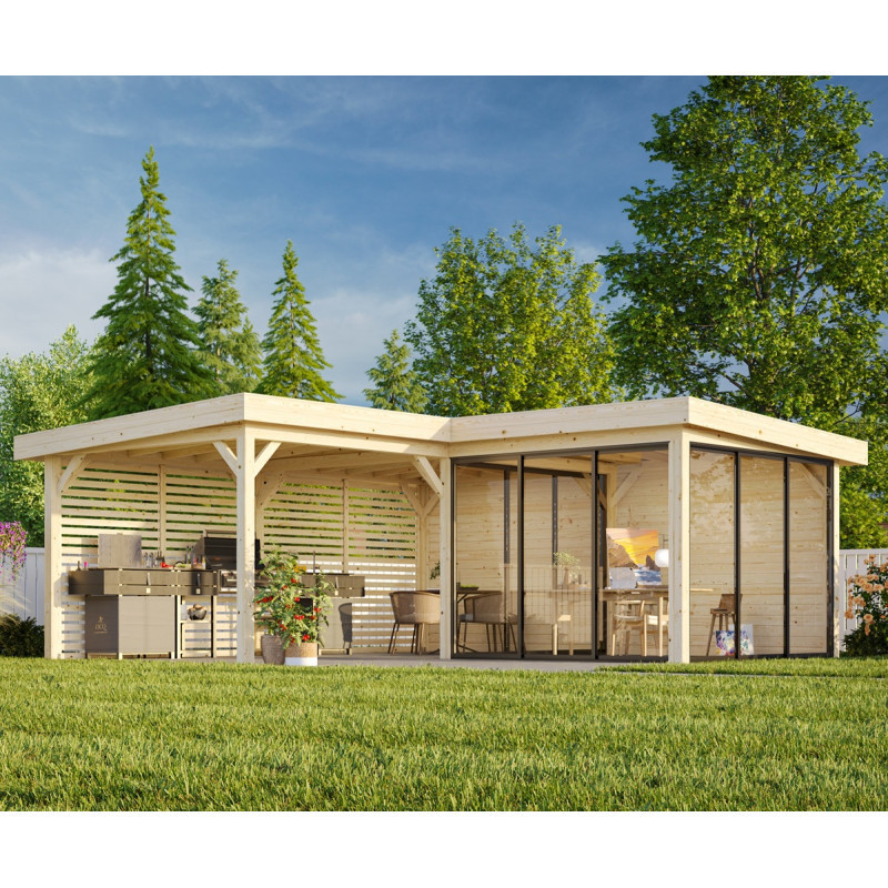 Pavillon Lenna 34,6m² - terrasse- paroi à ventelles - vitrage - Palmako