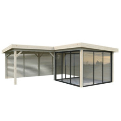 Pavillon Lenna 34,6m² - terrasse- paroi à ventelles - vitrage - Palmako