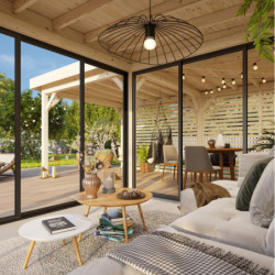 Pavillon Lenna 34,6m² - terrasse- paroi à ventelles - vitrage - Palmako