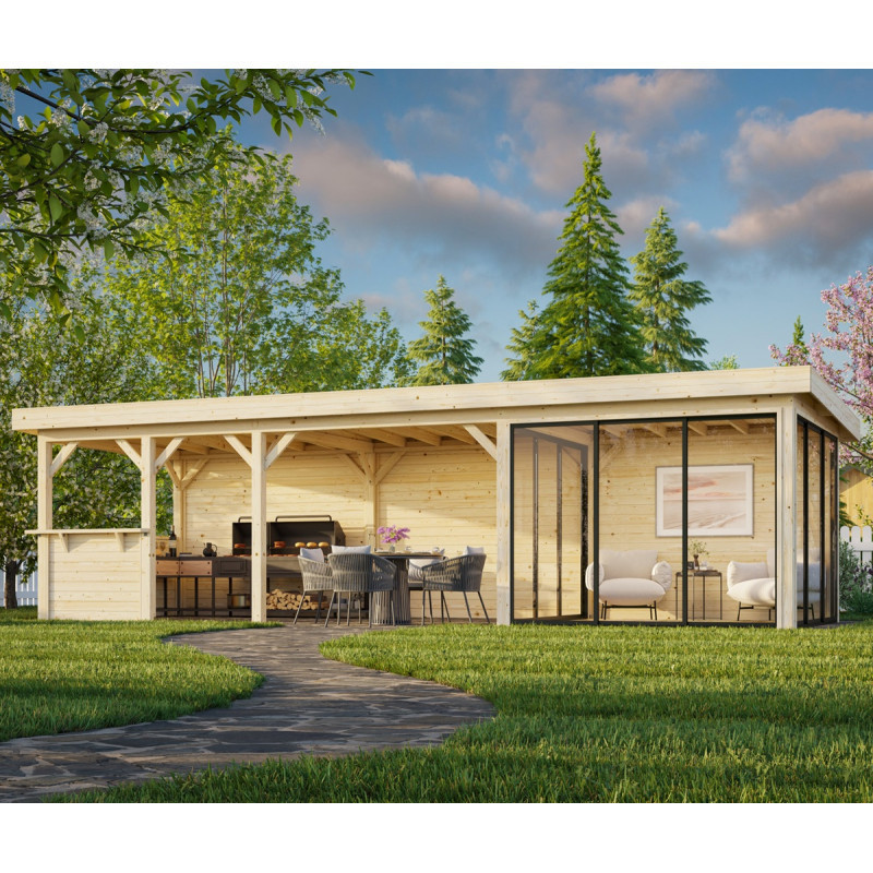 Pavillon Lenna 876x300cm - terrasse avec comptoir - vitrage - Palmako