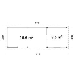 Pavillon Lenna 876x300cm - terrasse avec comptoir - vitrage - Palmako
