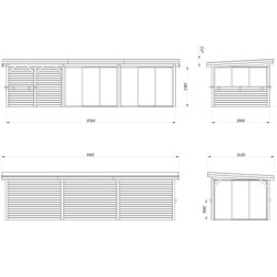 Lenna 876x300cm - terrasse 9m² avec comptoir - vitrage - Palmako