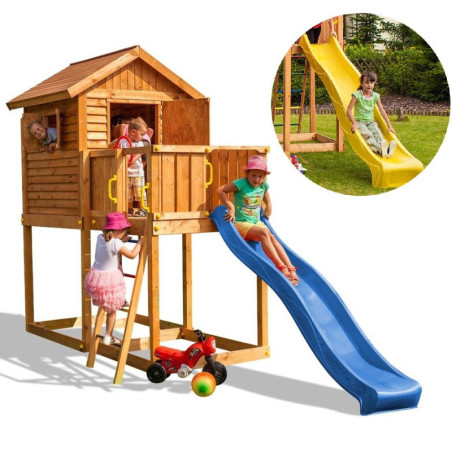 Cabane pour enfants en bois lasuré - toboggan jaune MY HOUSE - FUNGOO